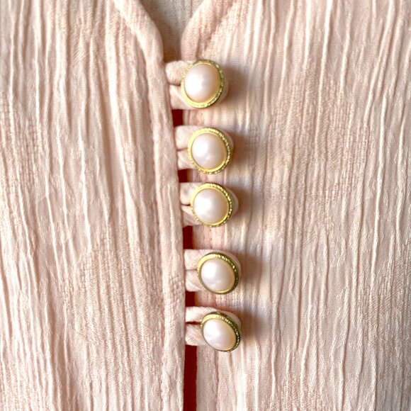 Vintage Crinkle Dress Textured Dress Shoulder Pads Summer Modest Church Feminine - Picture 6 of 10